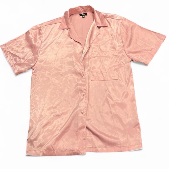 AFRM Frieda Satin Shirt & Bra Set Blush Pink XS
